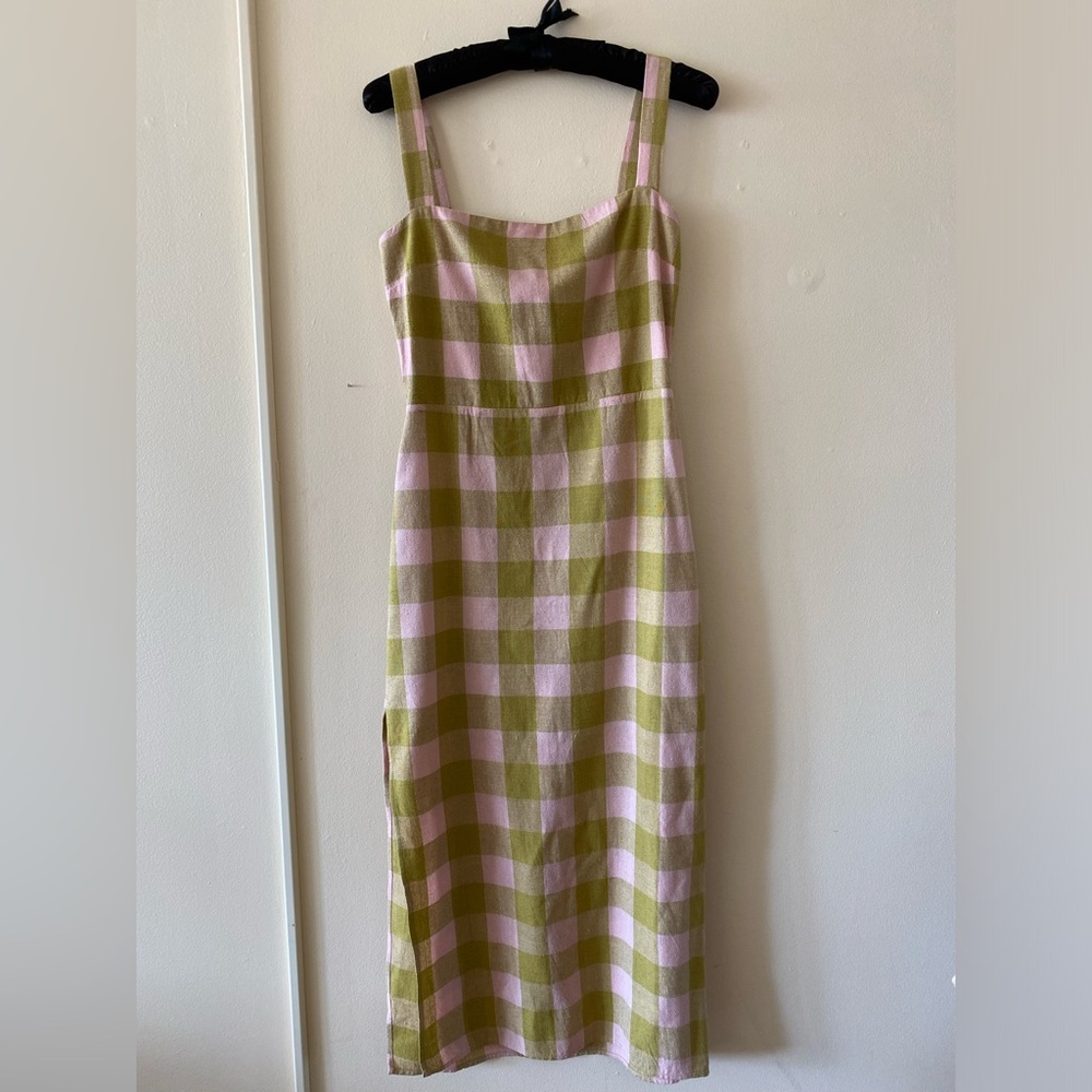 Pink and Olive Check Midi Dress — Women's Summer Slip Dress